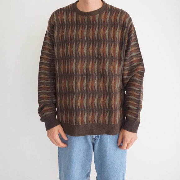 VTG Haggar Brown Multicolor Knit Sweater Retro Eclectic Grandpa Fall Layering XL - Picture 1 of 9